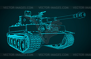 Tiger heavy German tank of World War II blueprints - vector clipart / vector image