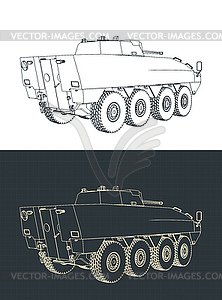 Infantry fighting vehicle blueprints drawings - vector clipart