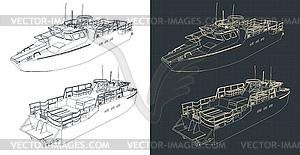 Military patrol boat blueprints - vector clip art