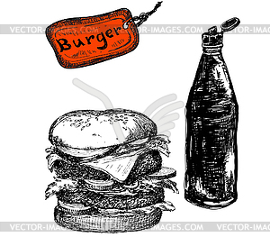 Бургер с кетчупом - векторное изображение клипарта
