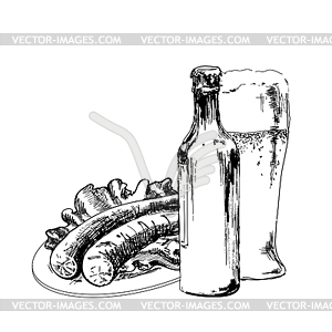Beer with sausage - vector image