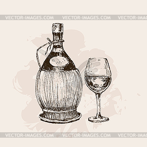 Bottle of wine and glass - vector clipart