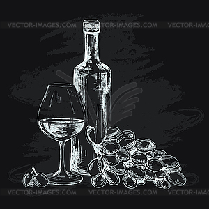 Wine, glass and grapes - vector clipart