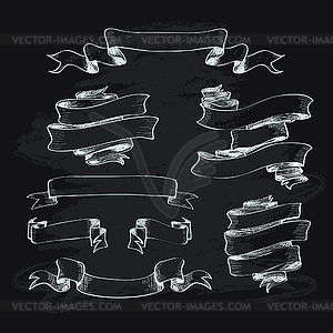 Collection of vintage ribbons - white & black vector clipart