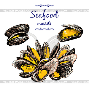 Seafood. Mussels - royalty-free vector clipart