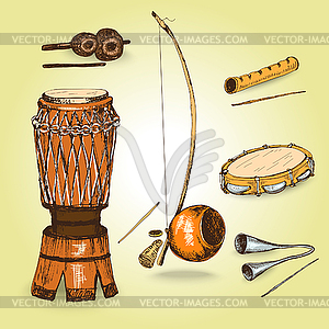 Collection of musical instruments of capoeira - vector image