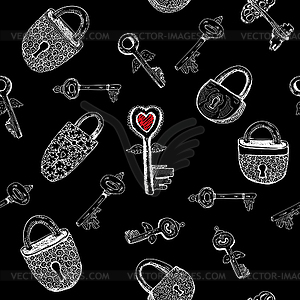 Padlocks and keys - stock vector clipart