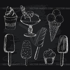 Ice cream on chalkboard - vector EPS clipart