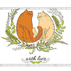 Кошки и любовь - изображение в векторном виде