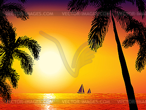 Sunrise on sea - vector clipart