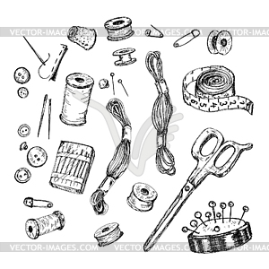 Collection of highly detailed sewing and knitting - vector clipart