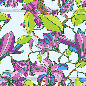 Magnolia blossom colorful seamless pattern - vector image