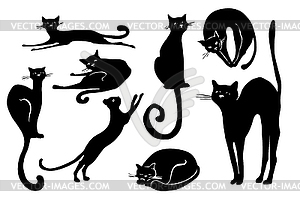 Collection of black cats - vector clipart