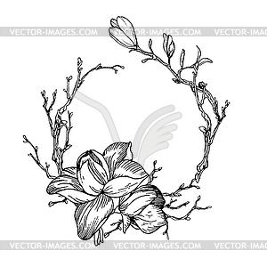 Wreath in engraving style - vector clip art