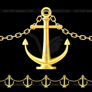 Seamless gold fence featuring an anchor - vector EPS clipart