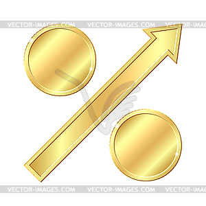 Growing percentage sign with gold coins - vector image