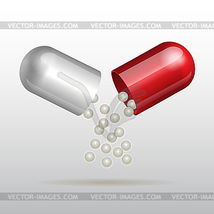 Открытие красный медицинской капсулы - стоковый векторный клипарт