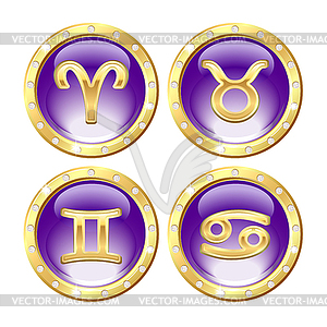 Set of Golden Zodiac Signs - vector image