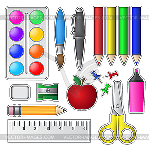 Набор школьных Инструменты и материалы - векторное графическое изображение