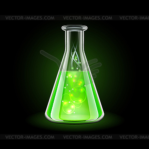 Transparent flask with magic green liquid - vector image