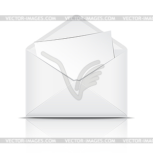 Белый открытый конверт с бумагой - векторный клипарт / векторное изображение