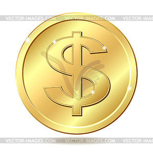 Golden coin with dollar sign - vector image