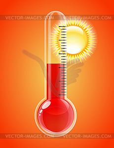 Thermometer with sun. Hot weather - vector image