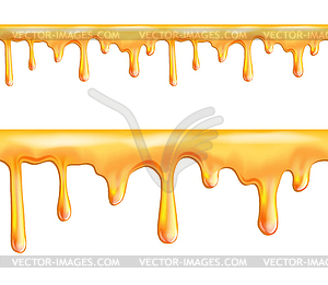 Sweet yellow honey drips seamless patterns - vector clipart