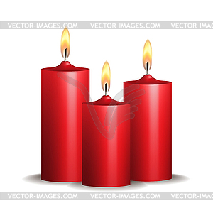 Three red burning candles - vector clipart
