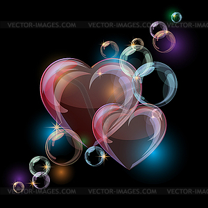 Romantic background with colorful bubble hearts - vector image
