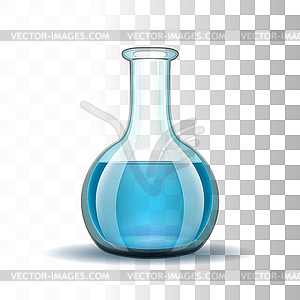 Chemical laboratory transparent flask with blue - vector image