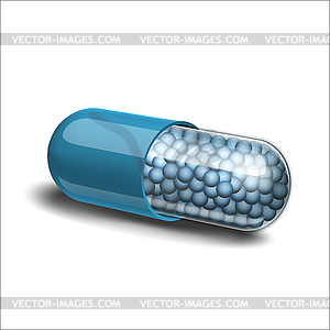 Medical blue capsule with granules - vector image