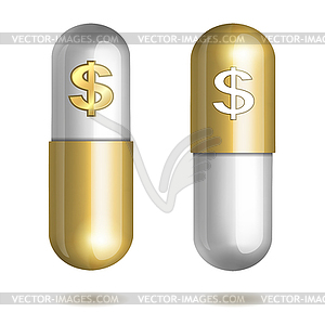 Capsule Pills with Dollar Signs - vector clipart