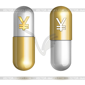 Capsule Pills with Yen Signs - vector clip art