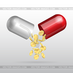 Открытие красный медицинской капсулы - изображение в векторном виде