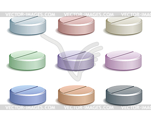 Набор цветных значков таблетки - изображение в векторе / векторный клипарт