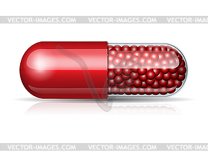 Медицинский красный капсулы с гранулами - иллюстрация в векторе
