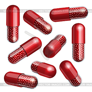 Medical red capsule with granules - vector image