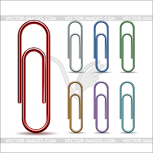 Set of colored paper clips - vector image