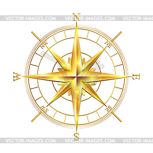 Golden compass rose - vector image