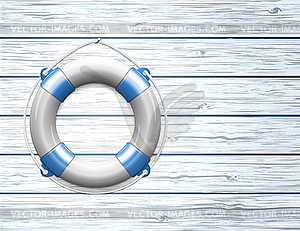 Life Buoy on Wooden Paneled Wall - vector clipart / vector image