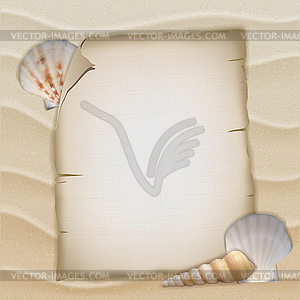 Shells and blank paper sheet - vector clipart