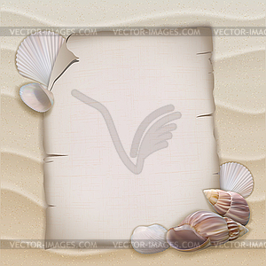 Shells and blank paper sheet - color vector clipart