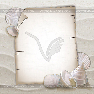 Shells and blank paper sheet - vector image