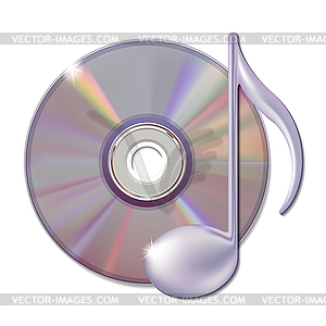 Musical note and cd disk - music icon - vector clipart