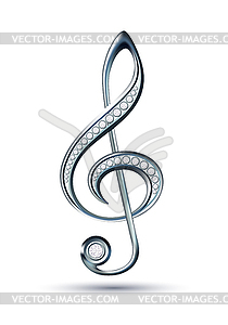 Silver treble clef with diamonds - vector clip art