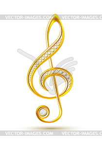 Golden treble clef with diamonds - vector clip art