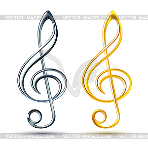 Gold and silver treble clef - royalty-free vector clipart