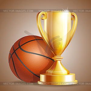 Golden trophy cup with Basketball ball - vector clip art