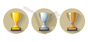 Gold, silver and bronze winners cup Flat Icon - vector image